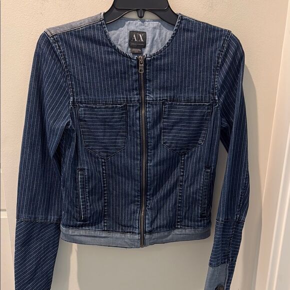 Armani Exchange Blue Denim Jacket with Pinstripe Pattern size XS - Picture 1 of 14